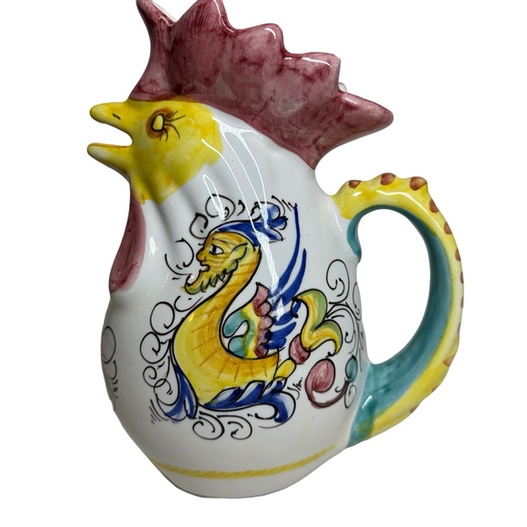 Vtg WIlliams Sonoma Chicken Pitcher Handpainted In Italy Deruta Style 8.5” 28 Oz - Picture 10 of 11
